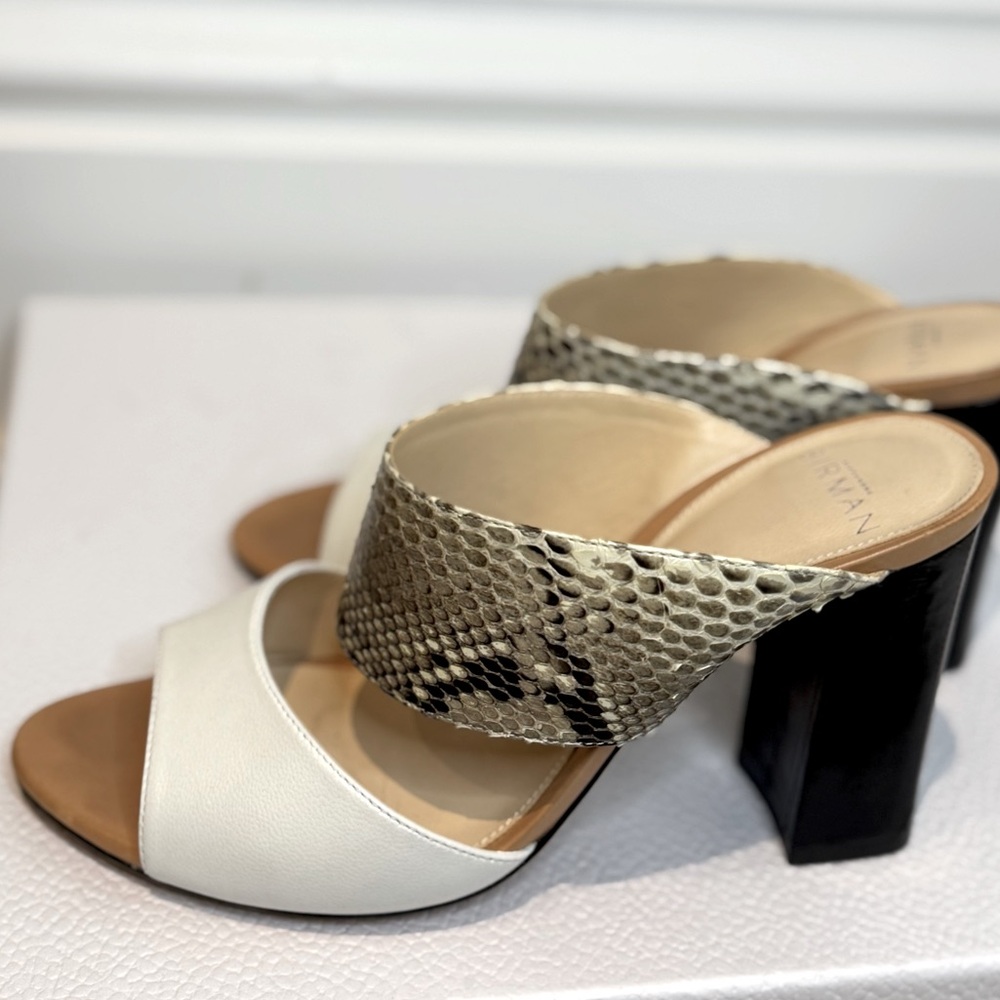 Classic Leather and Python Alexander Birman Block Wedge Heels Sandals